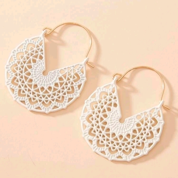 Gold hoop earrings White Boho dangle Statement cottagecore 💖 2/$30 - Picture 12 of 14